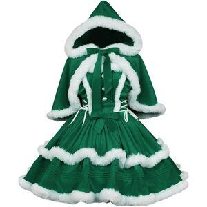 Women's Christmas Dress Skirt and Hooded Cloak Match